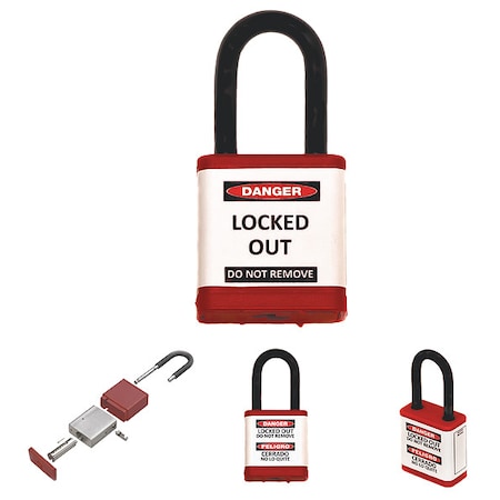 Zing Lockout Padlock, Keyed Different, Aluminum, Red, 1 1/2 in Shackle Height, 1 1/2 in Body Width 700KD-RED