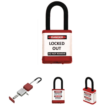 Zing Lockout Padlock, Keyed Alike, Aluminum, Red, 1 1/2 in Shackle Height, 1 1/2 in Body Width 700KA-RED