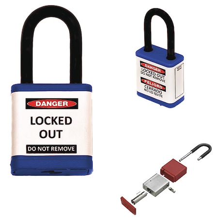 Zing Lockout Padlock, Keyed Alike, Aluminum, Blue, 1 1/2 in Shackle Height, 1 1/2 in Body Width 700KA-BLUE
