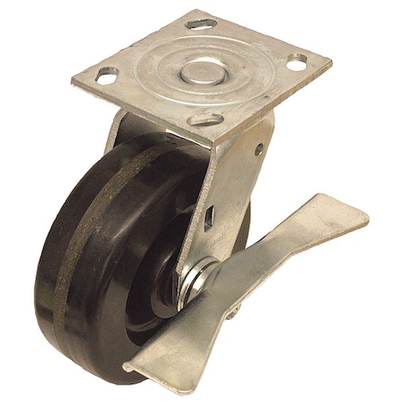 Zoro Select NSF-Listed Plate Caster, 1200 lb. Ld Rating, Roller P21S-PH060R-14-CB