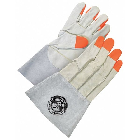 Bdg Leather Gloves, Gauntlet Cuff, Wing Thumb, Orange/Gray/Tan, M, 1 PR 60-1-1275-M