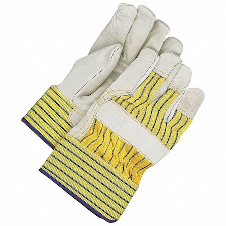 Bdg Leather Gloves, Cowhide, Safety Cuff, Wing Thumb, Full Finger, Blue/Tan/Yellow, S, 1 PR 40-1-1511W