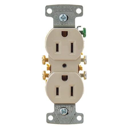 Hubbell Wiring Device-Kellems Straight Blade Receptacle, 5-15R, 15 A, 125V AC, 2 Pole, 3 Wire, Flush Mount, Grounded RR15LA