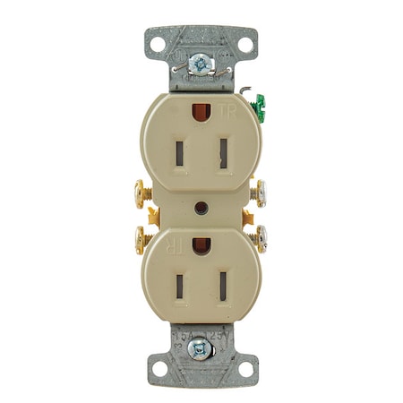Hubbell Wiring Device-Kellems Straight Blade Receptacle, 5-15R, 15 A, 125V AC, 2 Pole, 3 Wire, Flush Mount, Self-Grounded RR15SITR