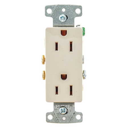 Hubbell Wiring Device-Kellems Straight Blade Receptacle, 5-15R, 15 A, 125V AC, 2 Pole, 3 Wire, Flush Mount, Grounded RRD15LA