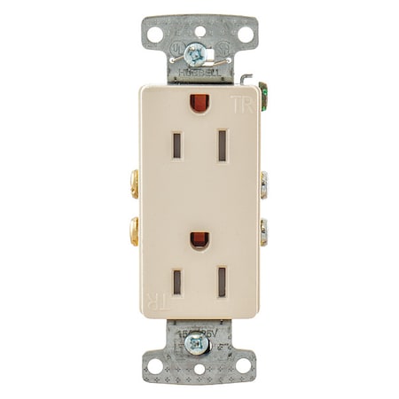 Hubbell Wiring Device-Kellems Straight Blade Receptacle, 5-15R, 15 A, 125V AC, 2 Pole, 3 Wire, Flush Mount, Self-Grounded RRD15SLATR