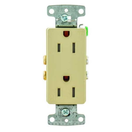 Hubbell Wiring Device-Kellems Straight Blade Receptacle, 5-15R, 15 A, 125V AC, 2 Pole, 3 Wire, Flush Mount, Self-Grounded RRD15SITR