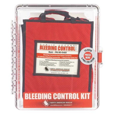 North American Rescue Bleeding Control Kit, Polycarbonate Cabinet, 105 Components, 8 People Served 80-0475
