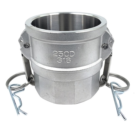 Zoro Select Cam and Groove Coupling, 2-1/2", 316 SS, Coupling Type: Type D PLE153