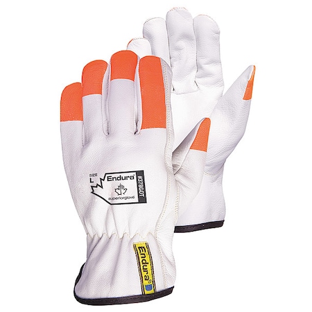 Superior Glove Leather Drivers Gloves, Safety, Orange/White, 2XL, 12 PK 378GOT-2XL