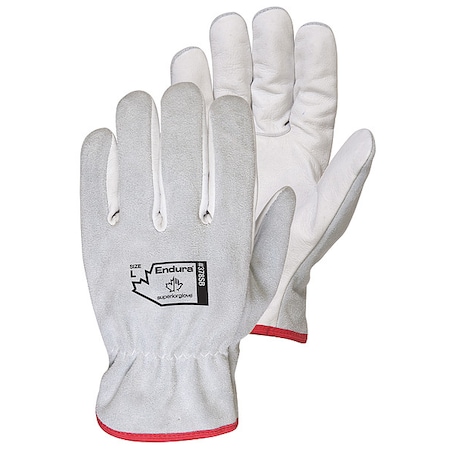 Superior Glove Leather Drivers Gloves, Safety, White, L, 12 PK 378SB-L