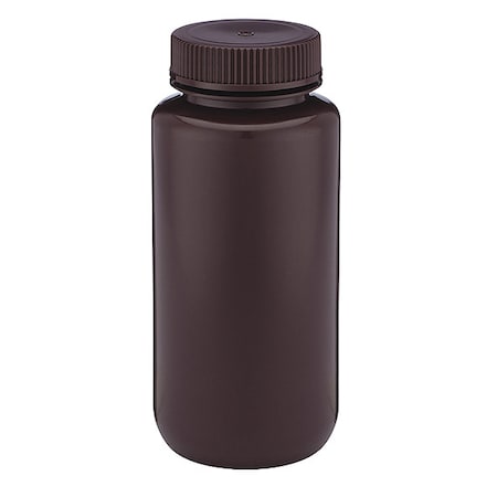 GLOBE SCIENTIFIC Bottle, Amber Wide Mouth, Round, HDPE, 500mL 7010500AM