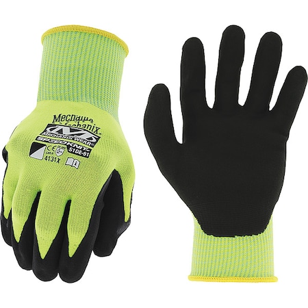 Mechanix Wear Coated Gloves, Nitrile, Smooth, Palm and Fingers, Not Rated Abrasion Level, High-Visibility Yellow S1DE-91-010