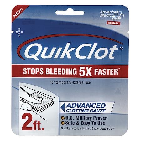 Quikclot Gauze Pad, White, 2 ft. L, 3" W 5020-0025