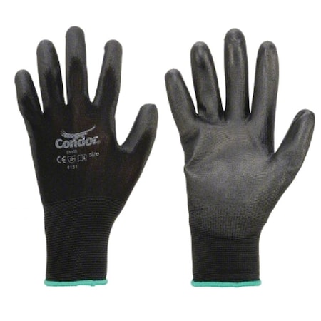 Condor Coated Gloves, Polyurethane, Flat, Palm and Fingers, Not Rated Abrasion Level, Black, M 1 PR 55NR50