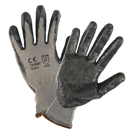 Pip Coated Gloves, Foam Nitrile, Sandy, Palm, 3 Abrasion Level, Gray/Black, L (9) 12 PK 713SNF