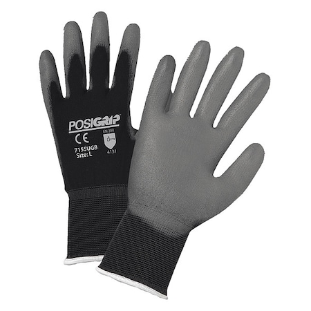 Pip Coated Gloves, Polyurethane, Smooth, Palm & Fingers, 4 Abrasion Level, Gray/Black, XS (6) 12 PK 715SUGB
