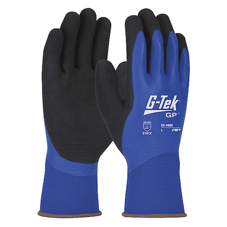 Pip Coated Gloves, Foam Latex, Foam, Palm, 3 Abrasion Level, Blue/Black, L (9) 12 PK 55-1600