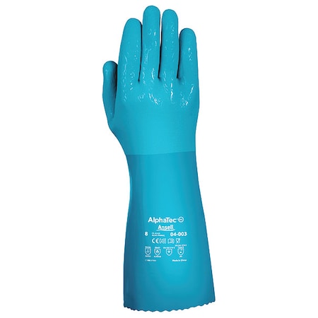 Ansell AlphaTec Chemical Resistant Gloves, PVC, 14 in L, Not Applicable, Blue, 10, 1 PR 04-003