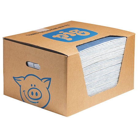 Pig Sorbent Pad, 11 gal, 15 in x 19 in, Universal, Blue, White, Fibers, Polypropylene WTR006