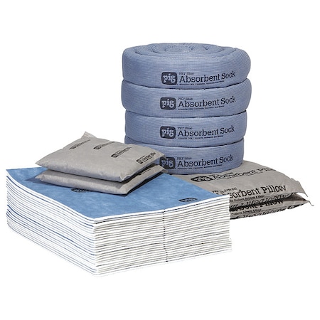 Pig Spill Kit, 18 gal Volume Absorbed per Kit, 0.05 cu ft Capacity, Bag, Blue/Gray, 1 KIT917