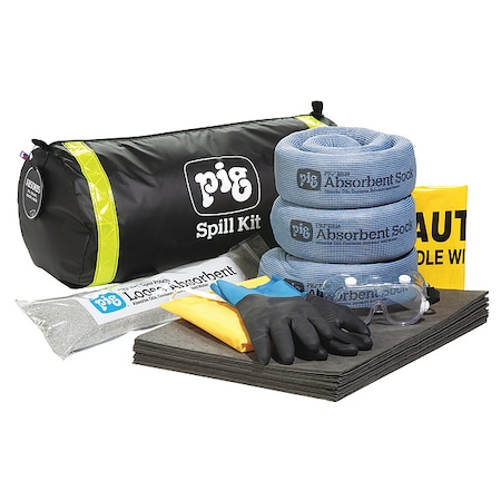 Pig Spill Kit/Station, 5 gal Volume Absorbed per Kit, 0.05 cu ft Capacity, Bag, Black, 1 KIT801