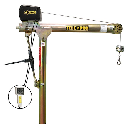 Tele-Pro Davit Crane, 500 lb Capacity, 23 in to 66 in Reach, 0 in to 1080 in Lift Range, Yellow OZTP500DAV-ACW