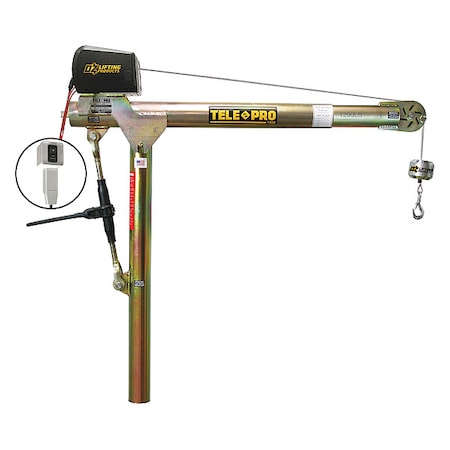 Tele-Pro Davit Crane, 1,200 lb Capacity, 23 in to 66 in Reach, 0 in to 540 in Lift Range, Yellow OZTP1200DAV-ACW