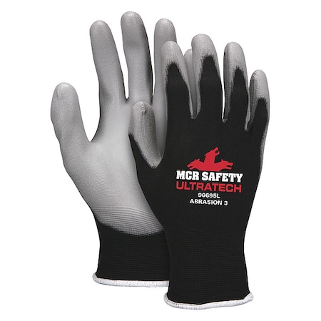 Mcr Safety Knit Gloves, Nylon, Smooth Palm, Knit, Black/Gray, L, 12 PK 96695L