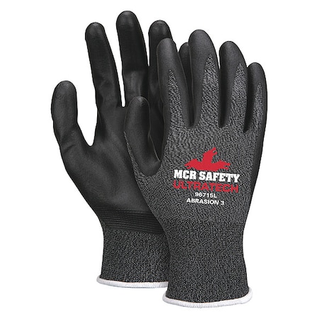 Mcr Safety Knit Gloves, Nylon, Sandy Palm, Knit, Black/Gray/White, L, 12 PK 96715L