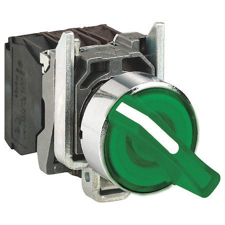Schneider Electric Selector Switch, Illum, 2Pos, 22mm, Green XB4BK123B5