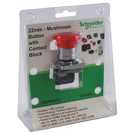 Schneider Electric Emergency Stop Push Button, 22 mm, 1NC, Red XB4AB2