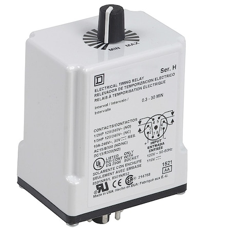 Schneider Electric Time Delay Relay, Octal, One Shot, 1 Functions 120V DC, DPDT 9050JCK43V20