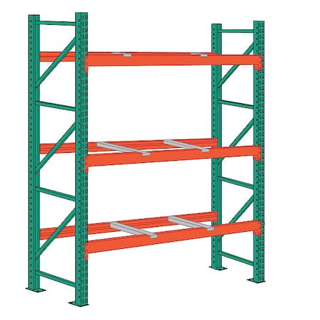 Lyon Pallet Rack Starter Unit, Teardrop, Roll Formed Style, 12 ft H, 108 in W, 48 in D, Orange/Green 97SFB108048144