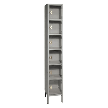 Lyon Box Locker, (1) Wide, (6) Tier, Steel, Gray, Powder Coated Finish, 12 in W, 12 in D, 78 in H DD5332PC