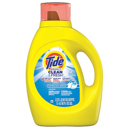 Tide Laundry Detergent, 92 oz Bottle, Liquid, Refreshing Breeze, Blue, 4 PK 44206