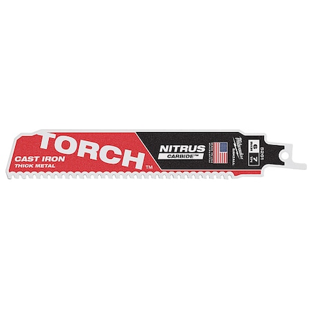 Milwaukee Tool 6 in. 8 TPI SAWZALL THE TORCH w/ NITRUS CARBIDE Reciprocating Saw Blade for Cast Iron & Metal (1 pk) 48-00-5261