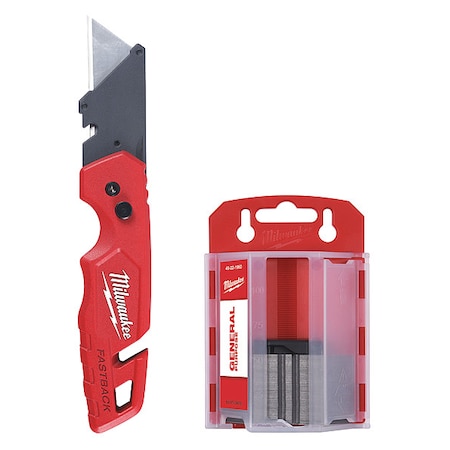 Milwaukee Tool FASTBACK Folding Utility Knife with Blade Storage and 50 pc. Blades 48-22-1504