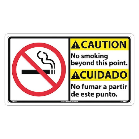Nmc Caution No Smoking Beyond This Point Sign - Bilingual, CBA3R CBA3R