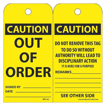 Nmc Caution Out Of Order Tag, Pk25 RPT145
