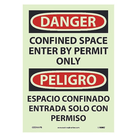 Nmc Danger Confined Space Permit Only Sign - Bilingual, GESD101PB GESD101PB