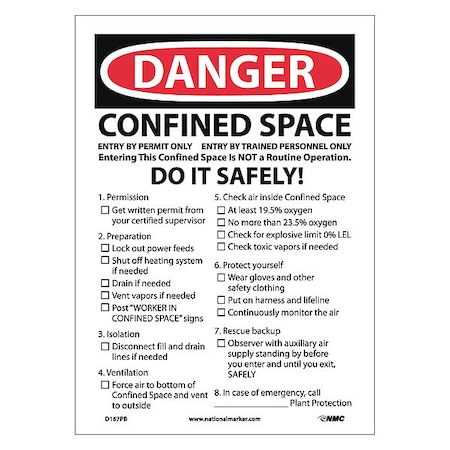 Nmc Danger Confined Space Permit Required Sign, D167PB D167PB