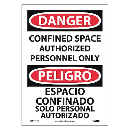 NMC Danger Confined Space Sign - Bilingual, ESD671PB ESD671PB