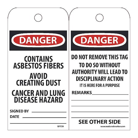 Nmc Danger Contains Asbestos Fibers Tag, Pk25 RPT39