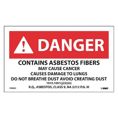 Nmc Danger Contains Asbestos Fibers Warning Label PRD620