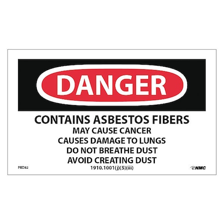 Nmc Danger Contains Asbestos Hazard Warning Label PRD82
