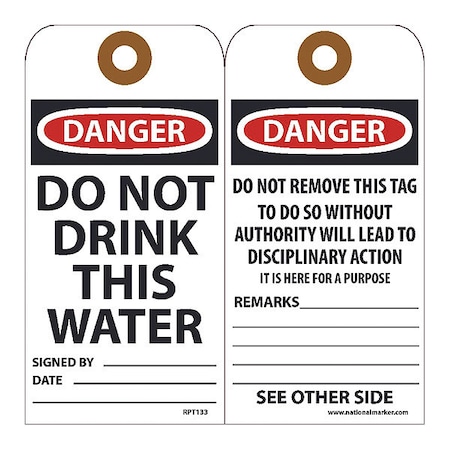Nmc Danger Do Not Drink This Water Tag, Pk25 RPT133G