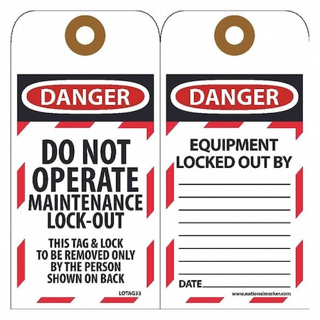 Nmc Danger Do Not Operate Maintenance Lock-Out Tag, Pk10 LOTAG33