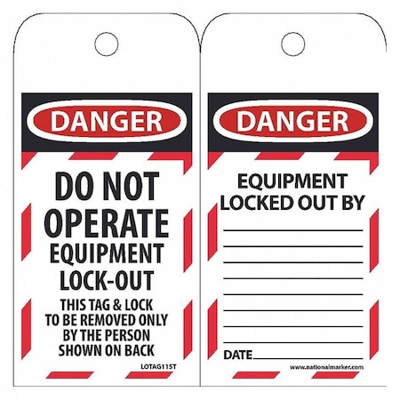 Nmc Danger Do Not Operate Equipment Tag, Pk25 LOTAG11ST