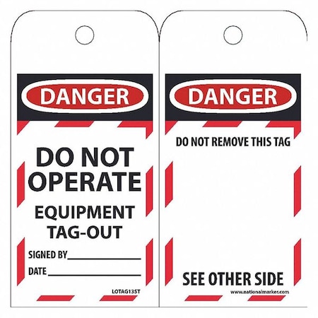 Nmc Danger Do Not Operate Equipment Tag, Pk25 LOTAG13ST